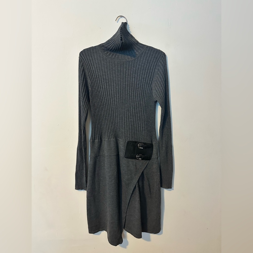 VINTAGE Neiman Marcus sweater dress with leather detail
